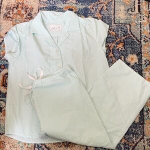 NWOT The Cat’s Pajamas Women's Green Seersucker Pajama Set